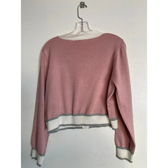 NWT Grace Karin Womens Button Down V-Neck Long Sleeve Cropped Sweater Pink 2XL - Picture 2 of 5